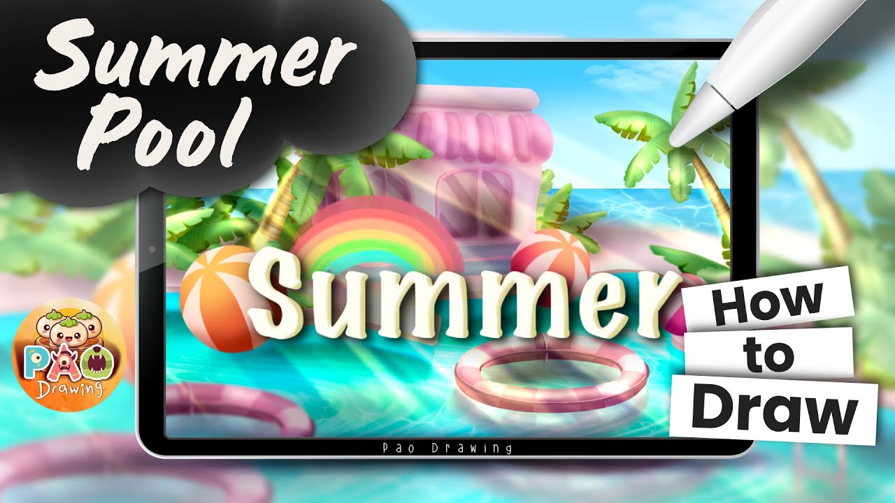 How to Draw a Fun Summer Pool Scene Tutorial - Pao Drawing - YouTube