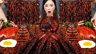 [Mukbang ASMR] Jjajang Octopus 🐙 Abalone Squid Enoki Mushroom Seafood Recipe Mukbang ASMR Ssoyoung