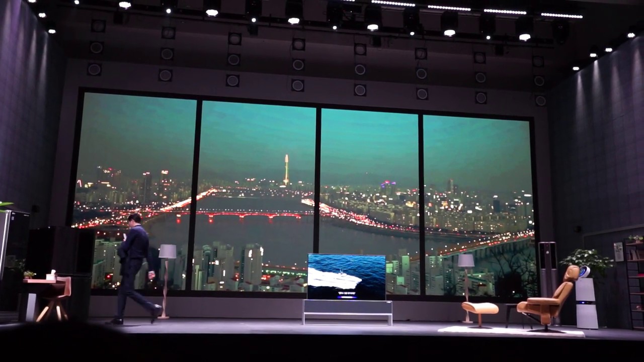 LG's rollable OLED TV & AI home board in living room