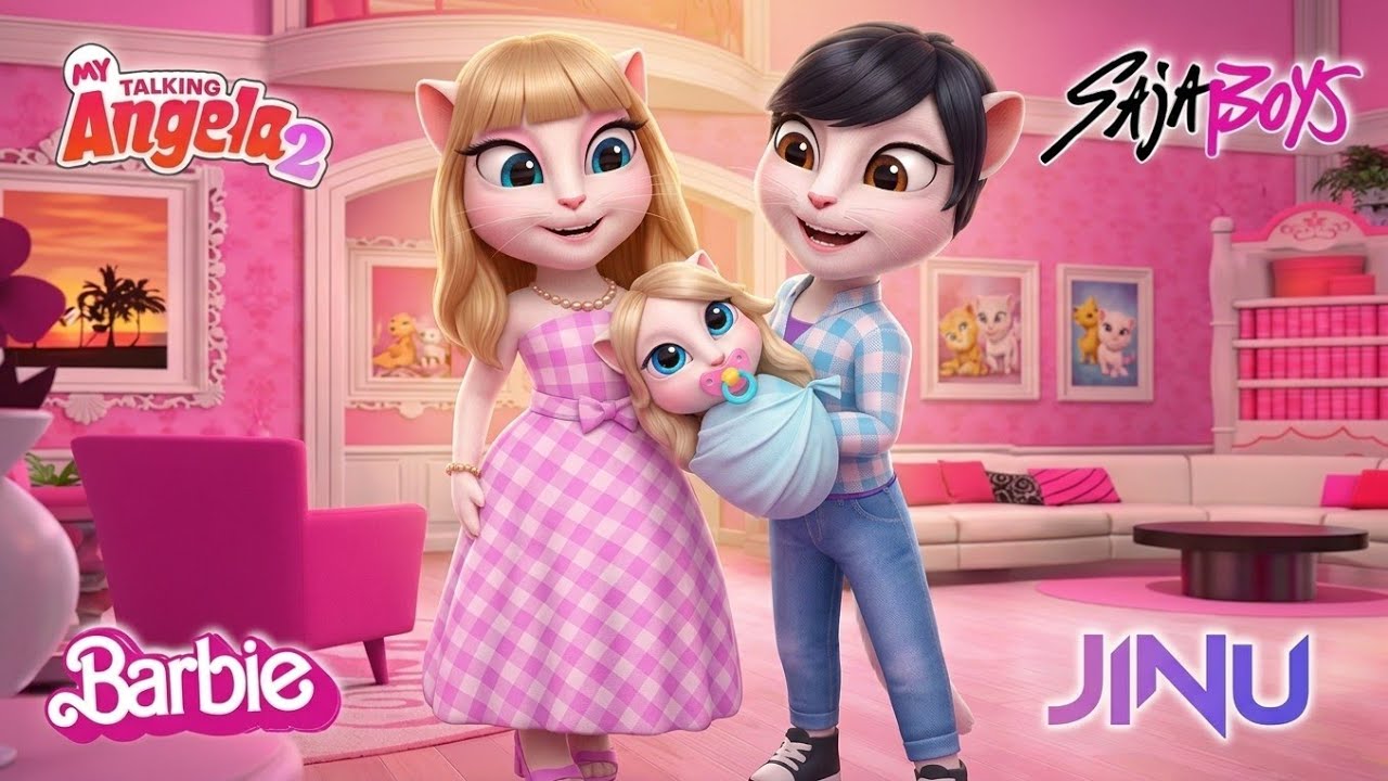 Barbie and Jinu With their beautiful baby girl: my talking angela 2 & talking Angela 1 😍cosplay #new