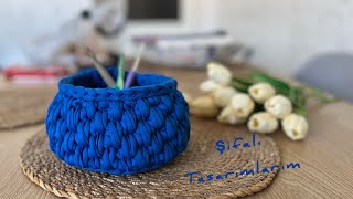 Tığ İşi Penye Bombeli Sepet ve Tavşan Yapımı | Crochet T-Shirt Yarn Curved Basket with Bunny