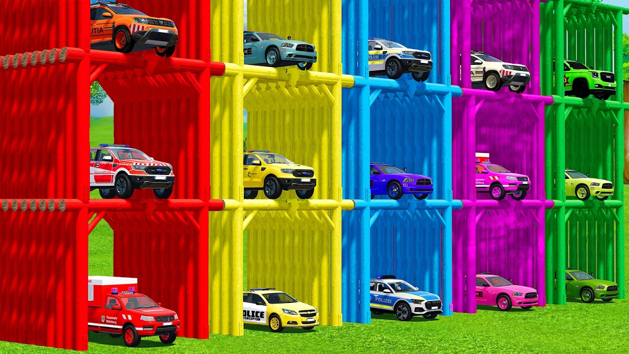 TRANSPORTING POLICE CARS, VOLKSWAGEN, DACIA, AUDI & FORD WITH TRUCKS - FS22