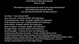 Holy Apostles New Berlin: FUNERAL Mary Murphy, Friday, March 6, 2026, 11:00 AM