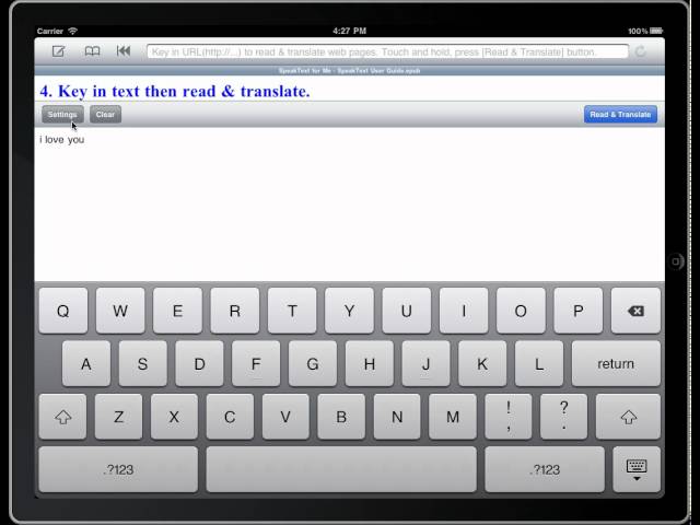 SpeakText demo for Apple iPad (Read & Translate key in text) (ST 104)