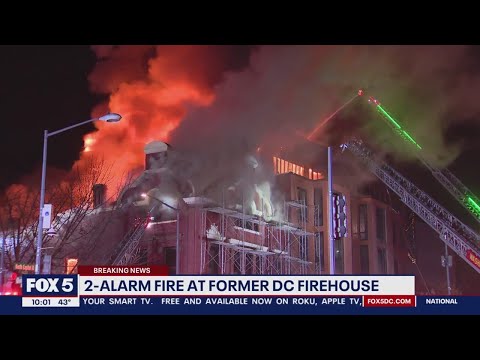 Former DC fire station ablaze: Fire crews work to contain 2-alarm fire