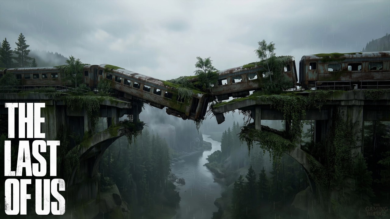 The Last of Us Ambience | Trains Hanging Over the Void | Abandoned Railway Bridge 🚂