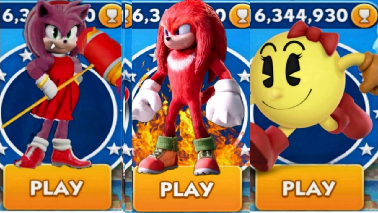 Sonic Dash - Warrior Amy VS Sir Knuckles VS Ms.Pacman _ Movie Sonic vs ...