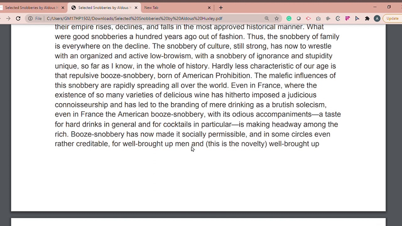 Selected Snobberies by Aldous HuxleyBA 2nd year[English literature by