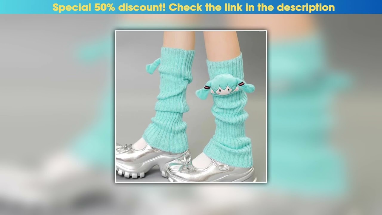 Today Only Hatsune Miku Knitted Leg Warmers - Anime Stacked Socks with Cute Doll Design, Soft Winte