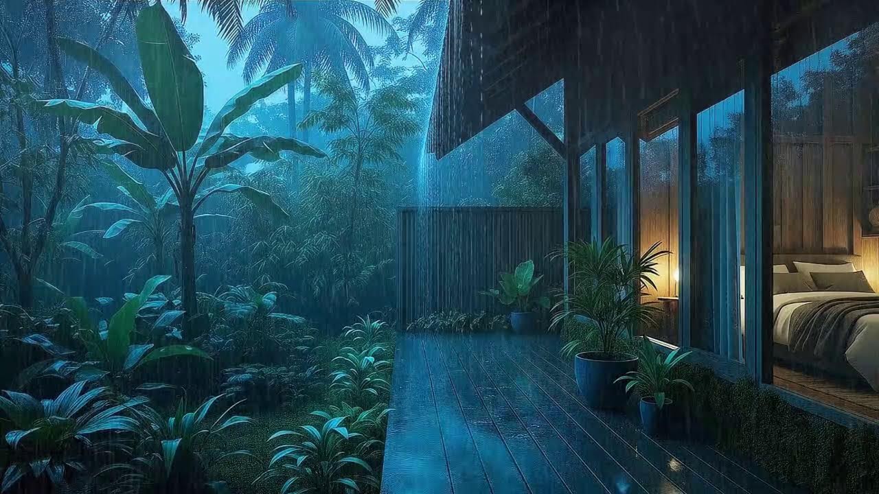 Soothing Steady Rain To Sleep Tonight In Lush Quiet Cabin 🌧️  Experience 12 hours of deep tropical r