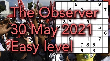 Sudoku solution – The Observer 30 May 2021 Easy level