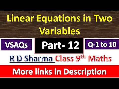 Linear Equations in Two Variables | Class 9th Math| R D Sharma Solution | VSAQs Exercise | Q-1 to 10