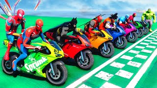 Spiderman / Incredibles Superhero Teams Challenge With Motorcycles Parkour Goku Batman Hulk - GTA 5