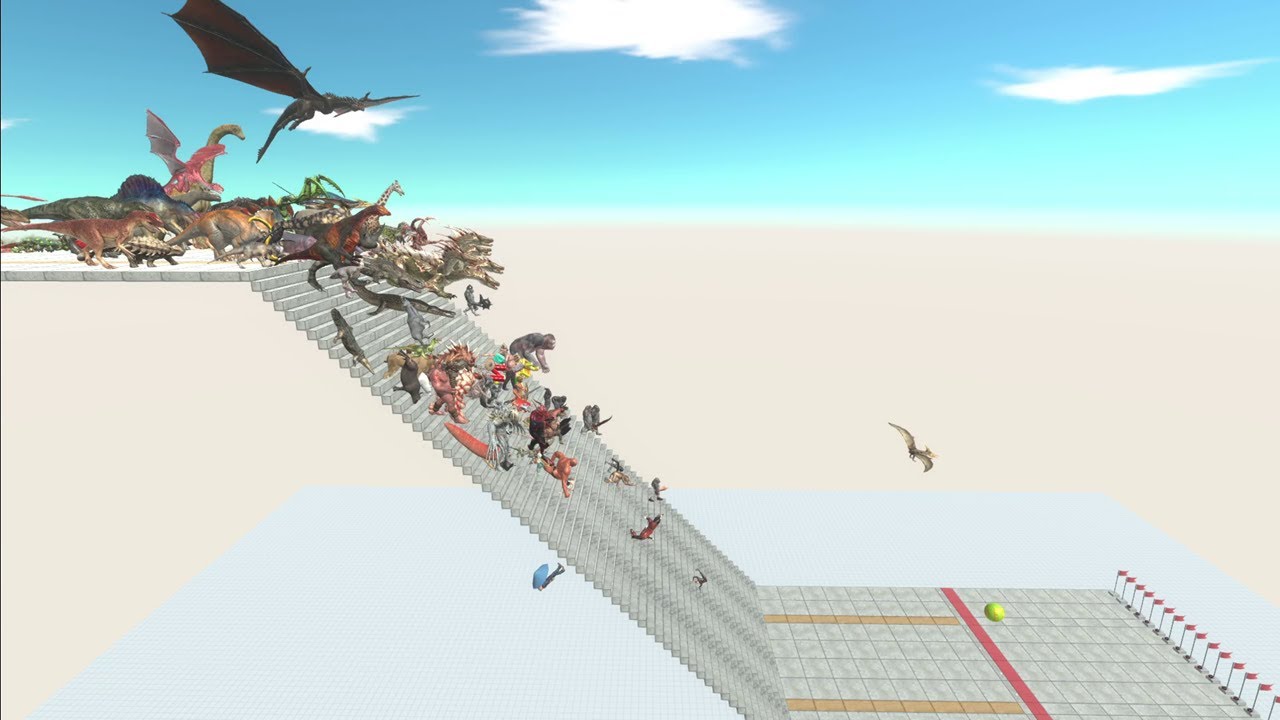 Speed ​​race with all ARBS units. Course down the stairs! - Animal Revolt Battle Simulator