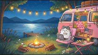 Mochi Cozy Camper Night 🚐✨ Relaxing Lofi Jazz Cat for Sleep & Chill 🌙 Peaceful Campfire Beats