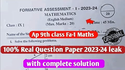 Ap 9th class maths Fa1 💯real question paper 2023-24 leak|9th class fa1 maths question paper 2023 ap