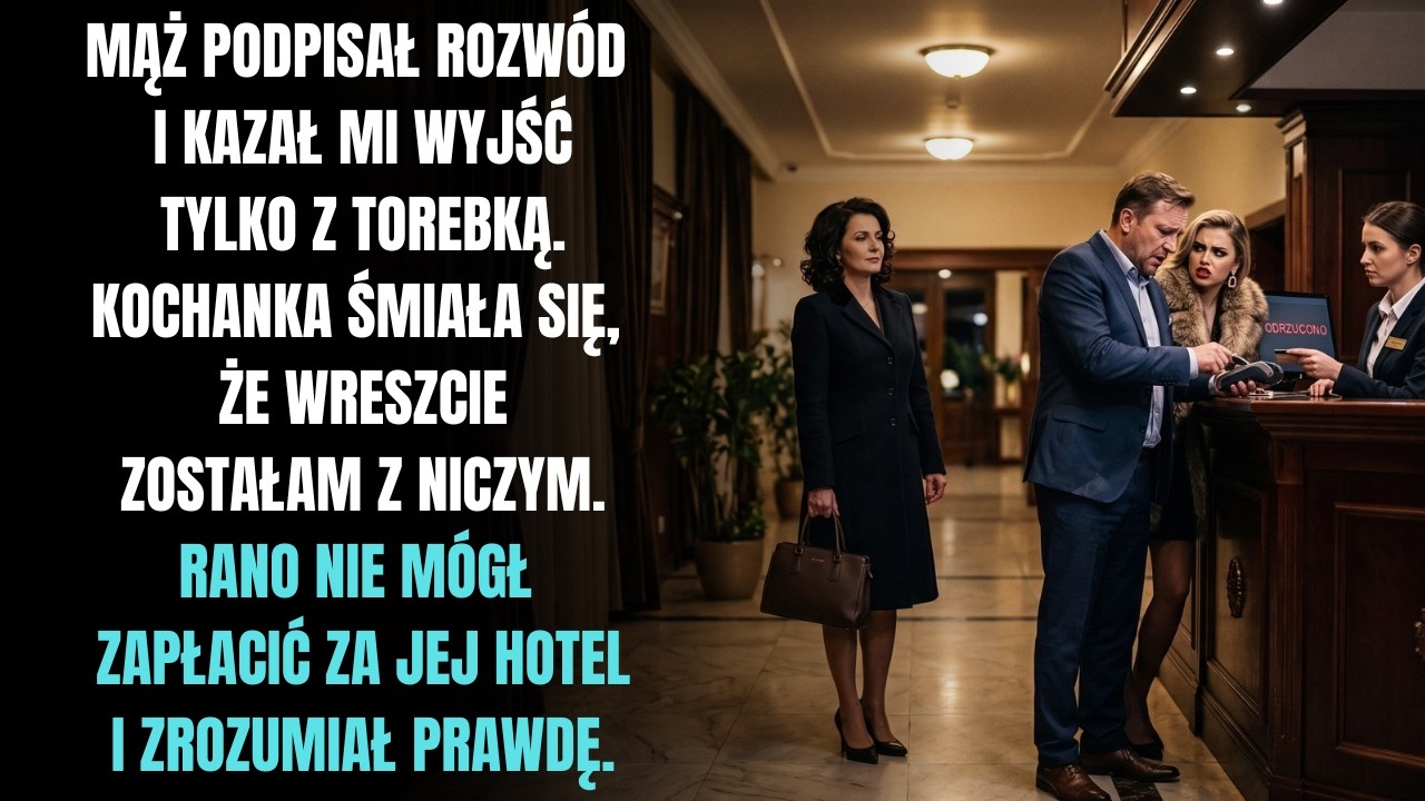 Siedziałam naprzeciwko męża w kancelarii, a on przesunął w moją stronę dokumenty rozwodowe z uśmiechem, którego nigdy nie zapomnę. „Podpisz i bierz swoją torebkę – powiedział. – Reszta i tak jest...