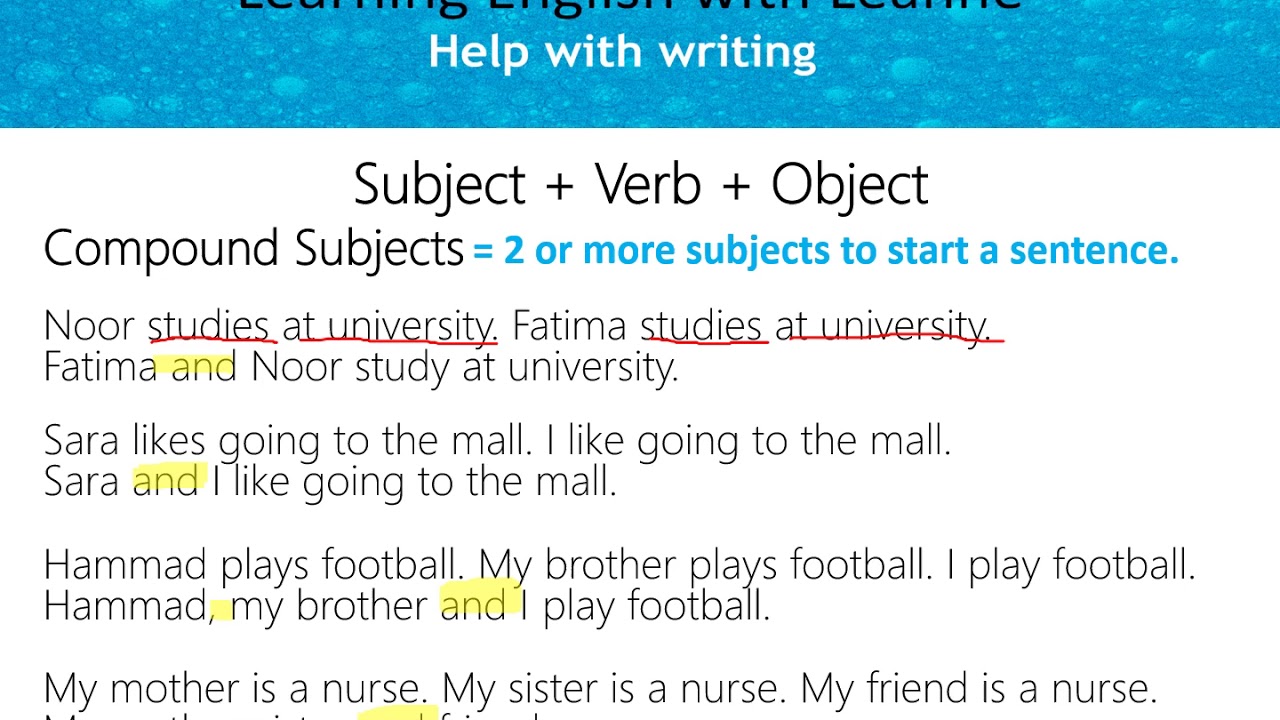 Compound Subjects And Objects 1 Writing Better Sentences In English YouTube