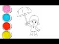 Cute pocoyo with umbrella draw together, easy drawing, painting and Coloring drawing for kids and 🚸🎨
