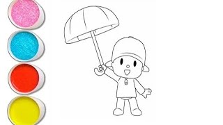 Cute pocoyo with umbrella draw together, easy drawing, painting and Coloring drawing for kids and 🚸🎨