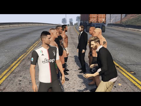 active ragdoll WWE VS Messi VS CR7 on highway road (melee) | GTA 5 NPC fight