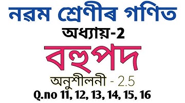 Class 9 maths chapter 2 exercise 2.5 in assamese | Polynomials || Q.no 11 to 16