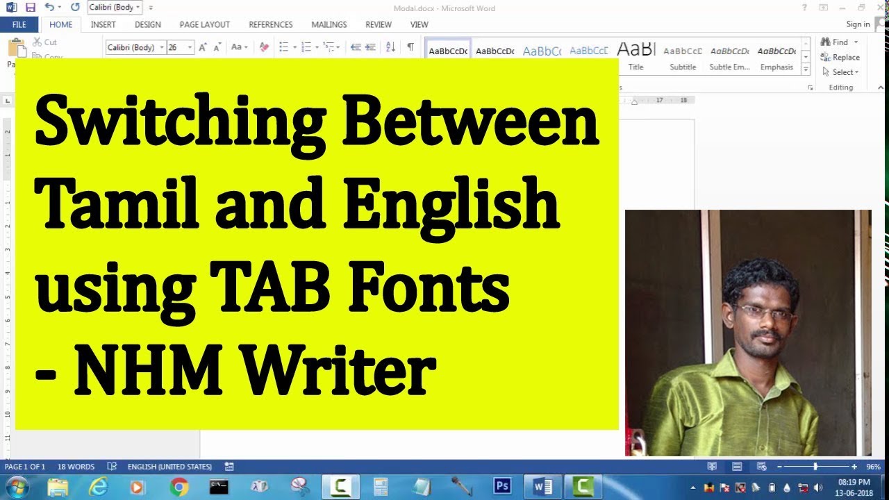 Switching Between Tamil and English using TAB Fonts NHM Writer YouTube