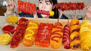 ASMR MUKBANG skewered food special edition, chicken, fish cake, rice cake, hot dog, sausage, eating