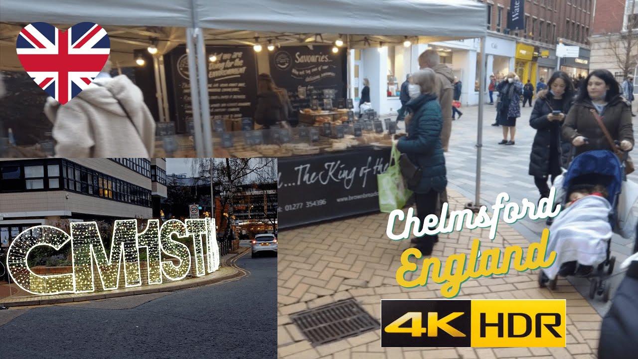 [4K England] 🏴󠁧󠁢󠁥󠁮󠁧󠁿 Walk in High Street - Chelmsford Essex, England - Christmas lights 2021 🎄UK🇵🇳