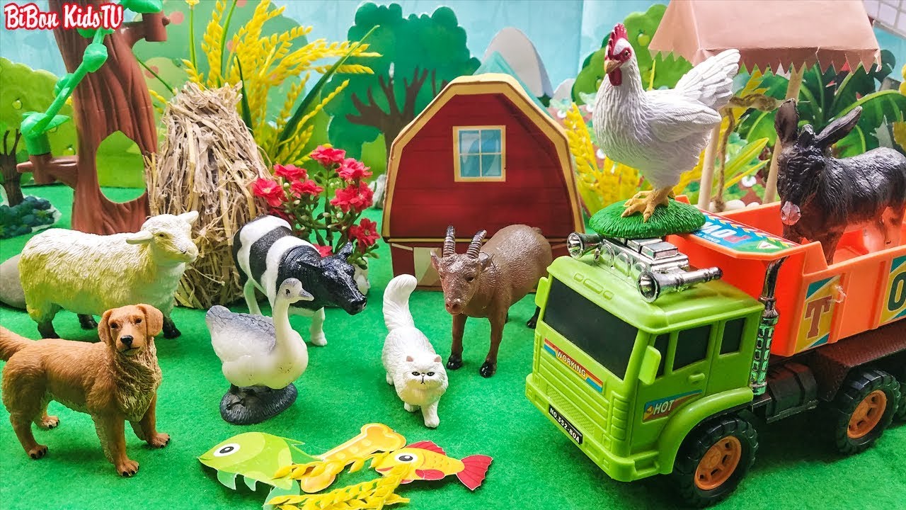 Sonidos de animales de granja infantiles con coches de juguetes de animales  para niños