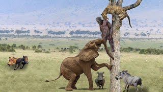 Excellent! Elephant saves Monkey from Leopard hunting - Leopard vs Warthog