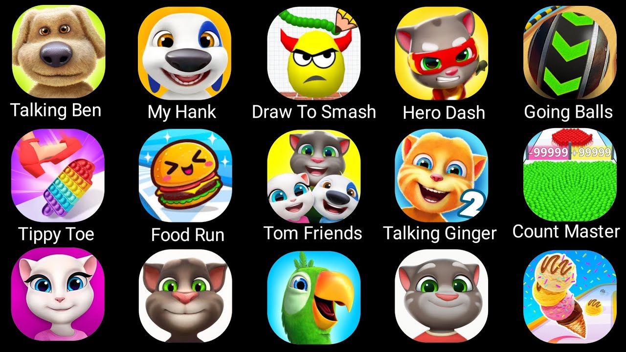 Talking Tom Cat, Draw To Smash, Count Master, Food Run, Sandwich Runner, Here Dash, Going Balls 12