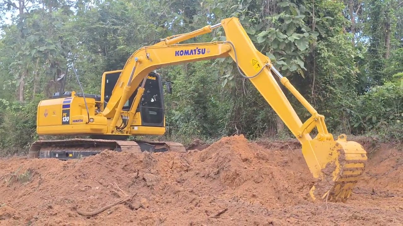 รีวิวรถขุดใหม่ป้ายแดงกลับกระบอกไฮโดรลิคปลายอาร์ม komatsu pc130-10mo ดินสวยถมสระเก่า  excavator