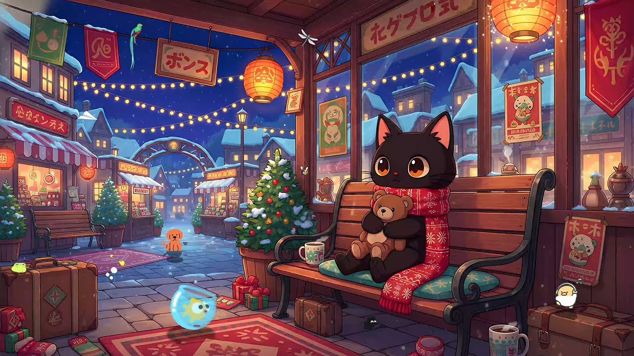 Relax & Unwind with Your Cozy Cat 🐾 Lofi Chill Beats ❄️ Snowy Town Ambiance for a Peaceful Night