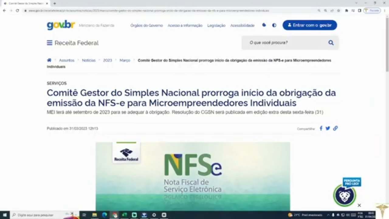 Governo prorroga para 1 de setembro obrigatoriedade da emissão de NFS-e  pelo portal do Simples Nacional para MEIs