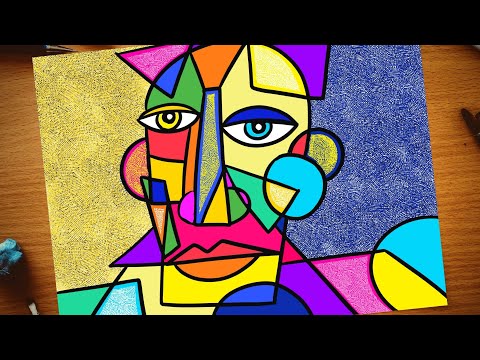 Cubism Picasso inspired portrait  Cubism art lesson for kids  How to draw Cubism face drawing