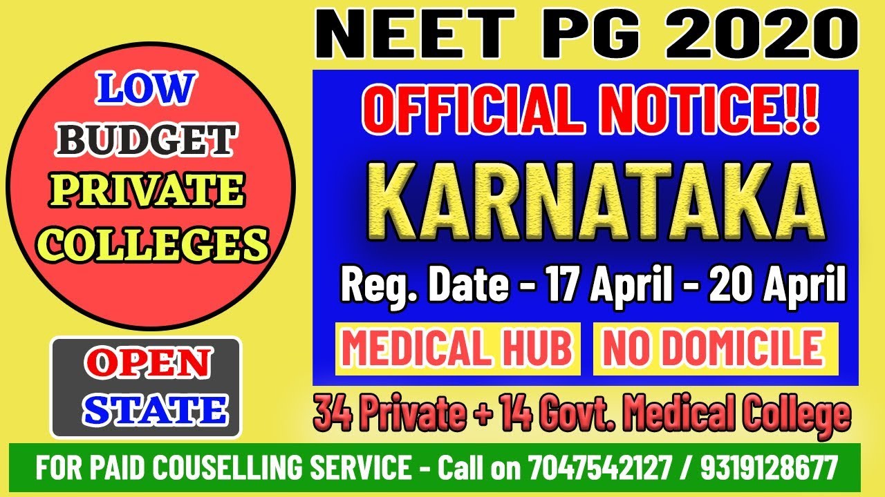 Karnataka NEET PG 2020 counselling schedule fee Registration - YouTube