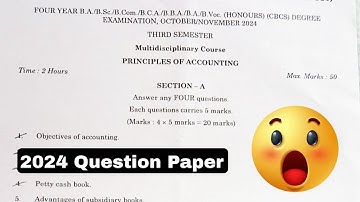 Degree 3sem Principles of Accounting Question Paper 2024 || Degree 3rd Semester Regular Exams 2024