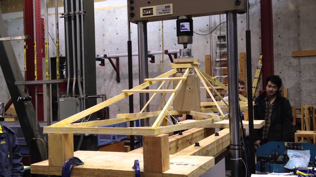wooden bridge truss loading test - YouTube