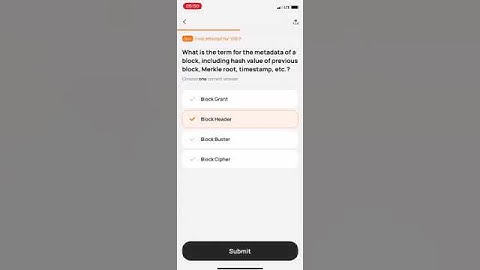 What is the term for the metadata of a block, including hash value of previous block, Merkle root ?