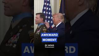 Awkward: Trump struggles to give medal to US army veteran