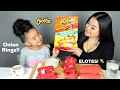 FLAMIN' HOT CHEETO ONION RINGS, CORN/ELOTE, MOZZARELLA STICKS MUKBANG!!!