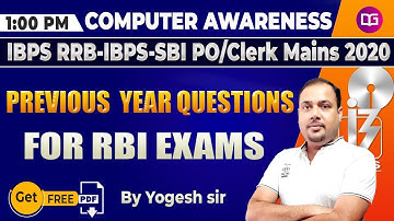 1 PM - Computer Previous Year Questions | IBPS PO/CLERK | SBI | IBPS RRB | Computer by Yogesh Sir
