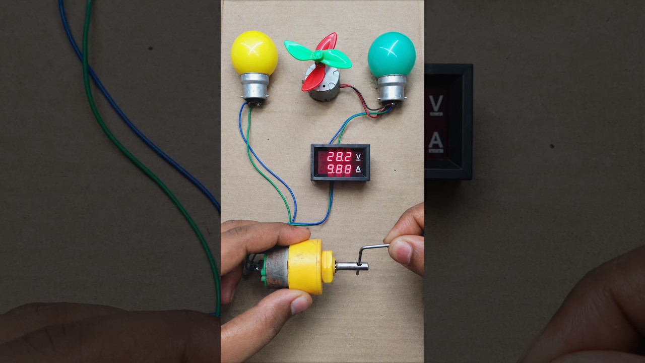 Powering Two Neon Light & One DC Fan Motor With Matel Gear Motor Generator _ DC Motor #dcmotor #tech