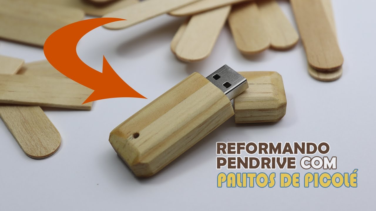 Como reformar um Pendrive com palitos de picolé (DIY a USB Stick case with popsicle sticks.)