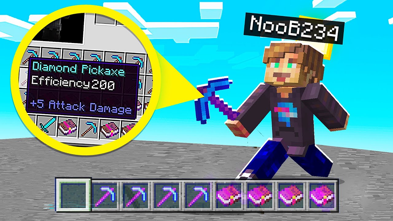 Giving NOOBS on my Minecraft server an EFFICIENCY 200 Diamond Pickaxe ...