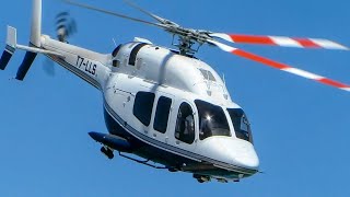 Wheeled Bell 429 WLG T7-LLS VIP helicopter at Barcelona heliport