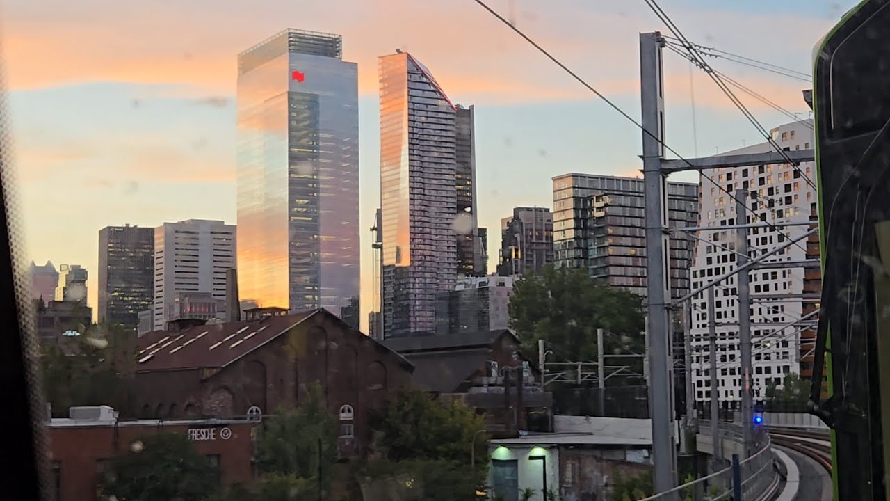 MONTREAL REM Sunset Ride Over Samuel De Champlain Bridge into Downtown Montreal 