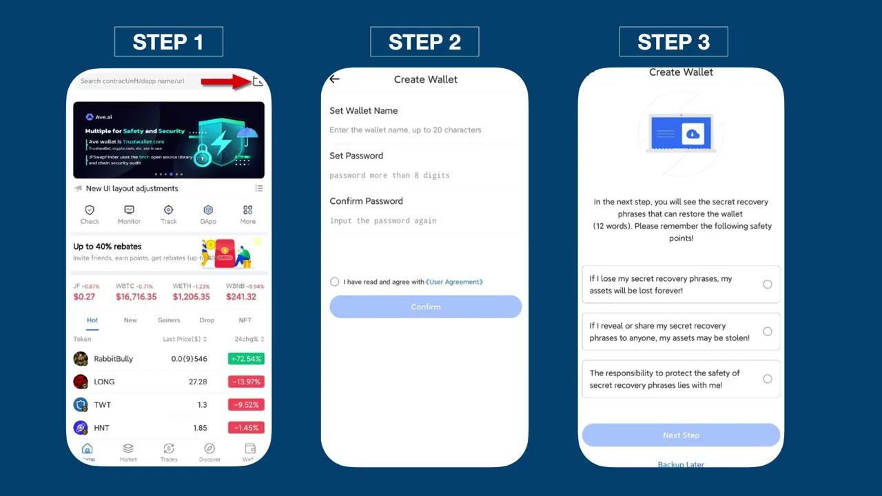 How to create wallet&buy tokens on Ave.ai