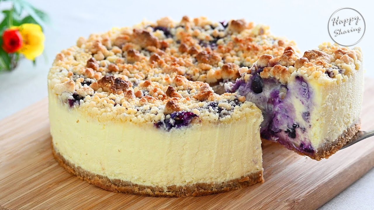 强烈推薦❗️藍莓爆漿酥粒芝士蛋糕💯外酥裏嫩👍超級美味👍Blueberry Crumble Cheesecake | Pastel de queso crumble de arándanos